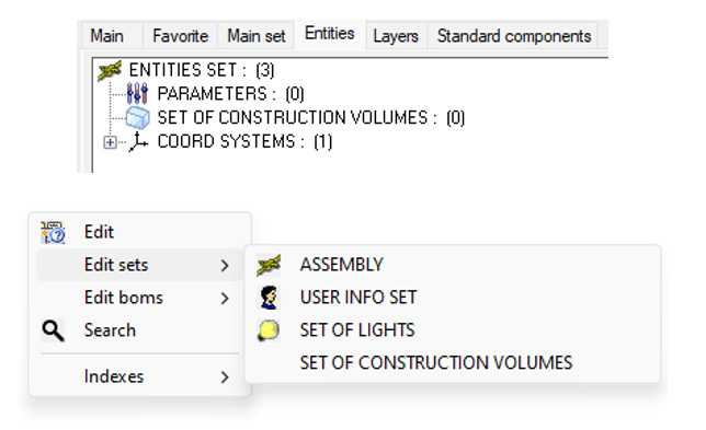 New Construction volumes section in Entities tree