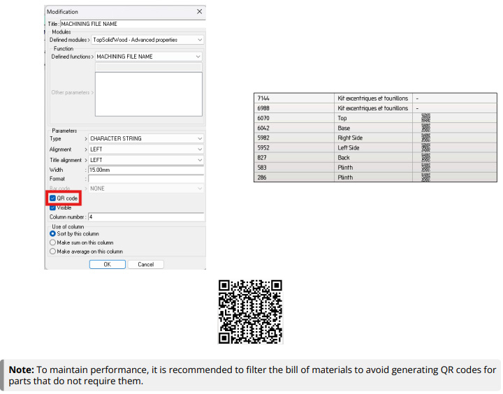 QR code in bills of materials